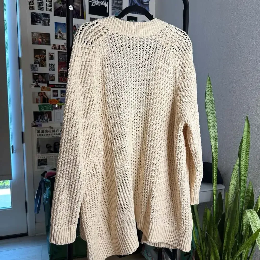 Ava & Viv Open Front Cardigan Size 1X Cream Open Knit Pockets